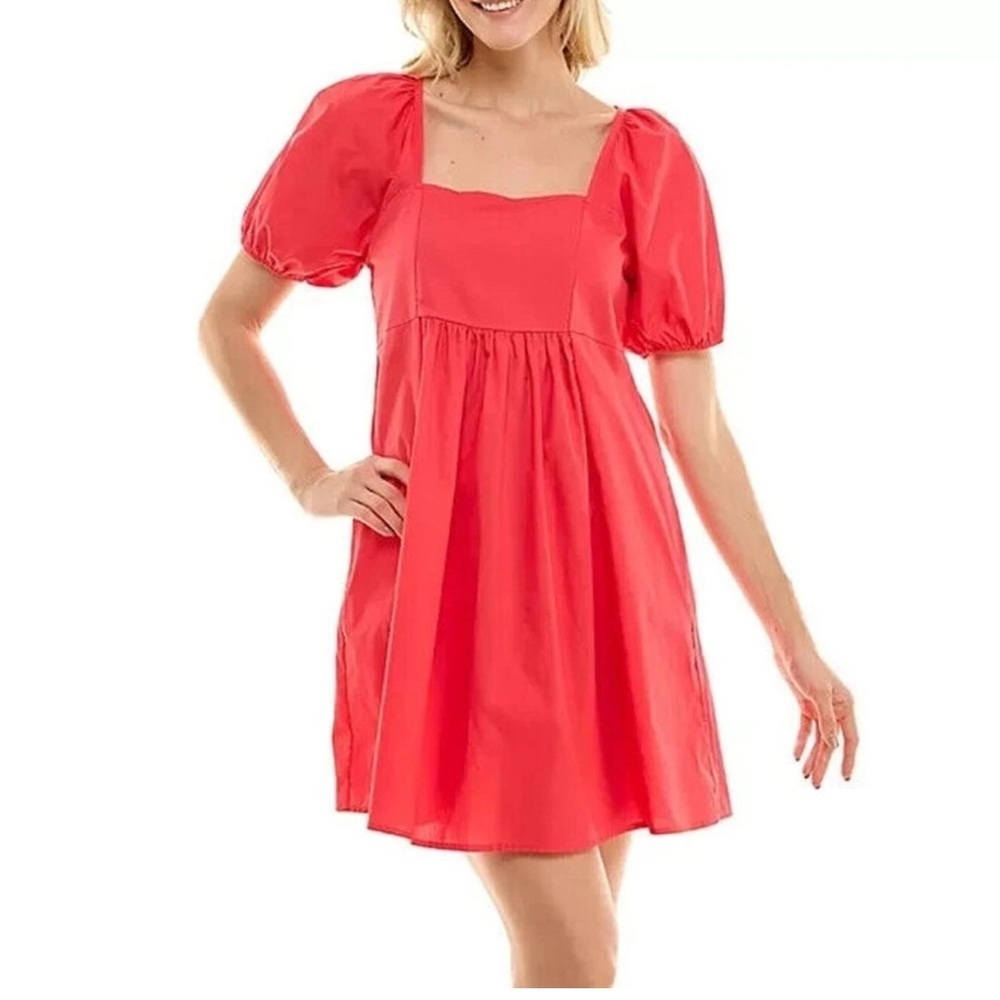 Draper James Dress Size Large Hot Pink Babydoll Puff Sleeve Square Neck
